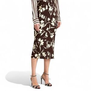 Ralph Lauren Collection Kaela Silk Floral Skirt Women 10 Chocolate Brown